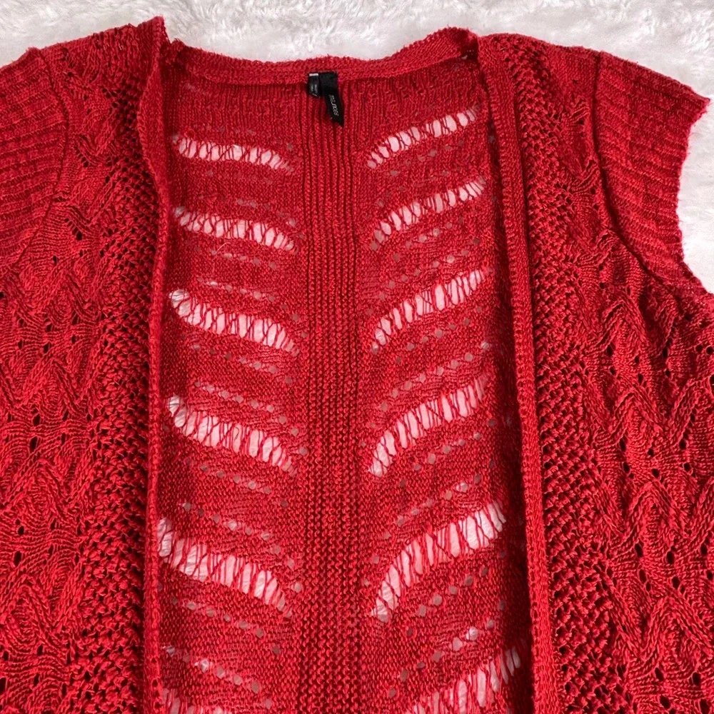 Maurices Red‎ Cardigan Boho Cottagecore Holiday Open Front Crochet Sleeveless  M